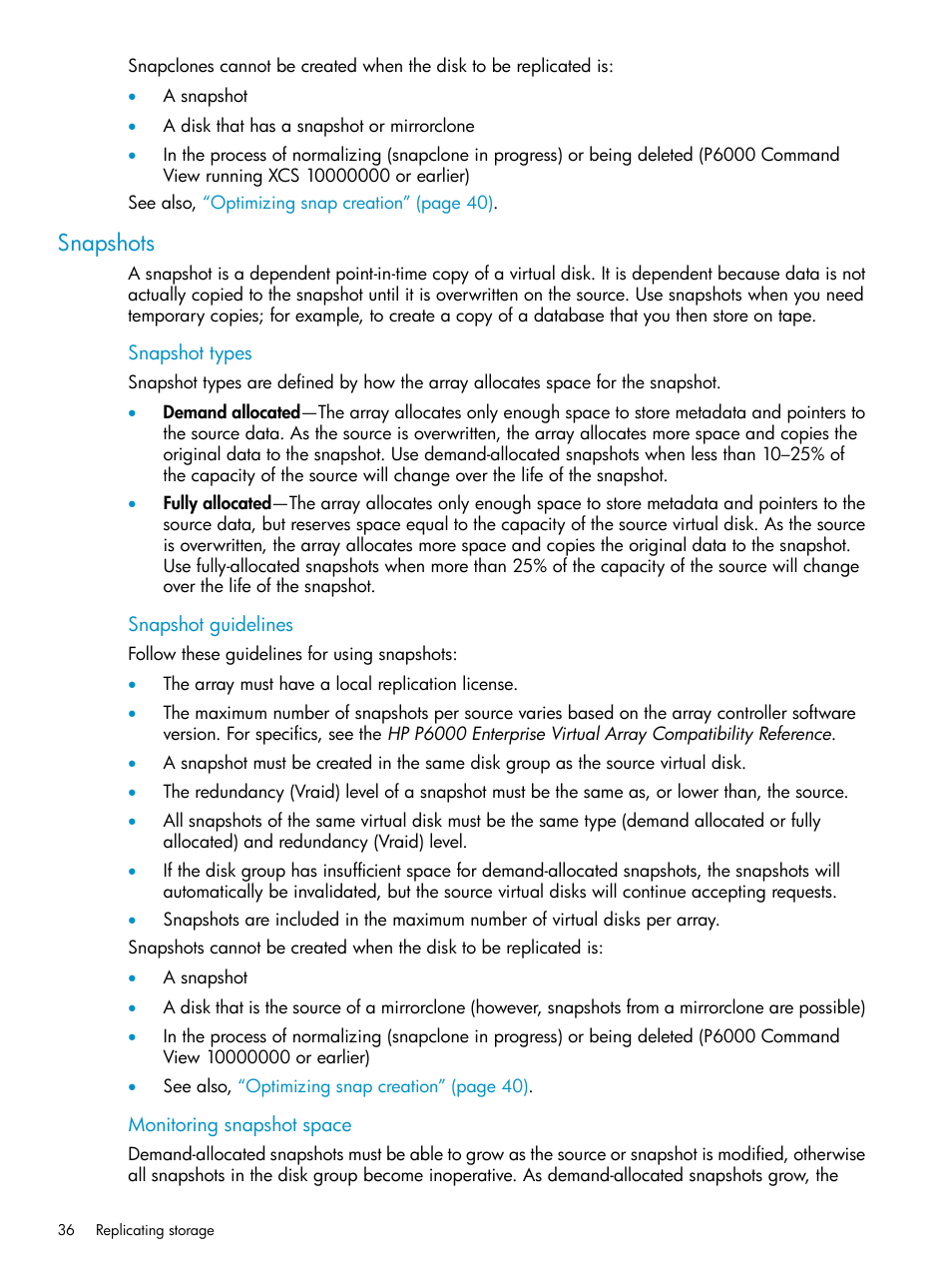 Snapshots | HP P6000 User Manual | Page 36 / 105