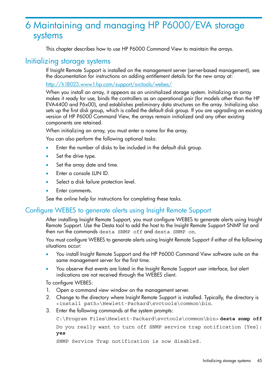 Initializing storage systems | HP P6000 User Manual | Page 45 / 105