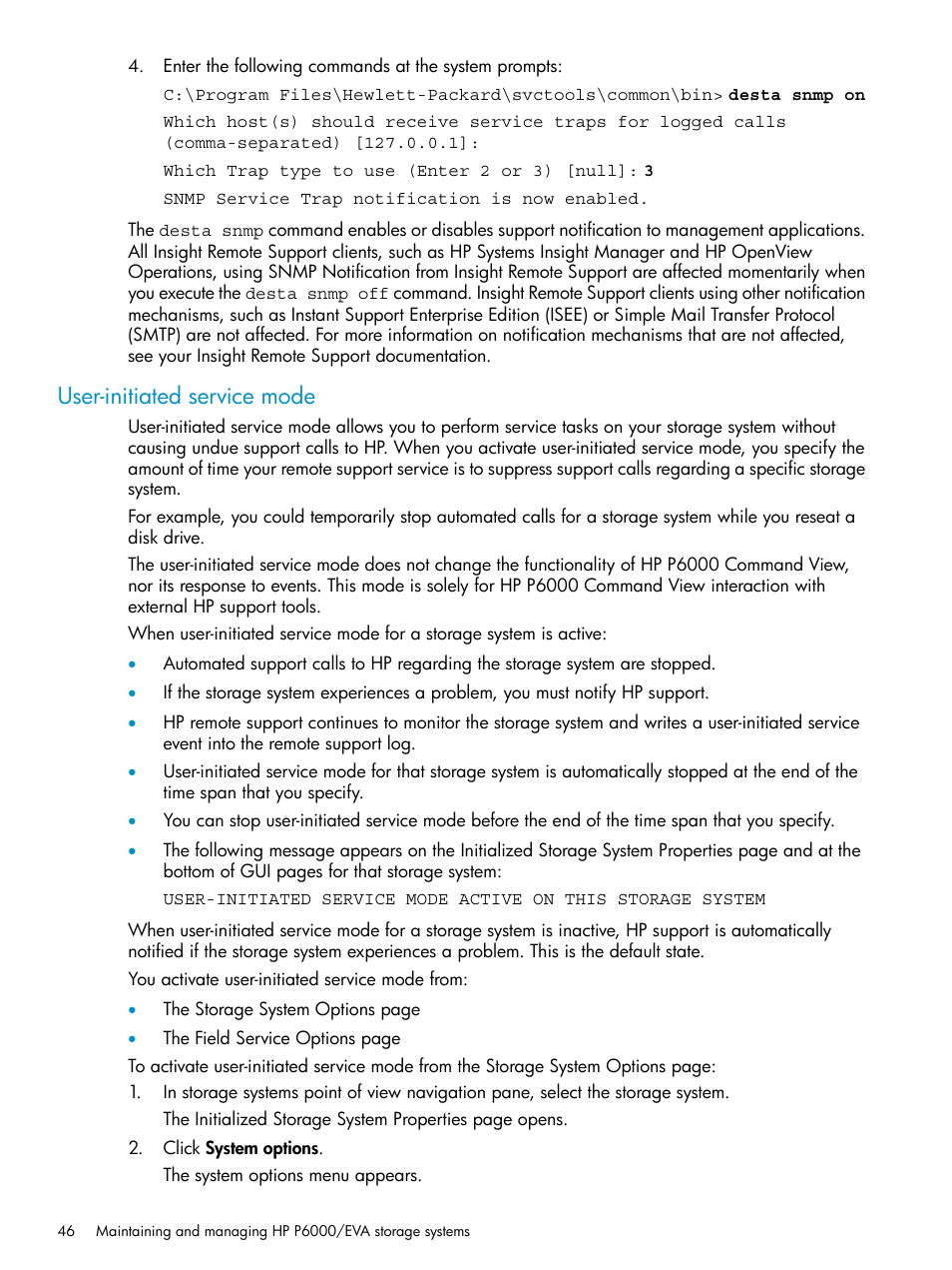 User-initiated service mode | HP P6000 User Manual | Page 46 / 105