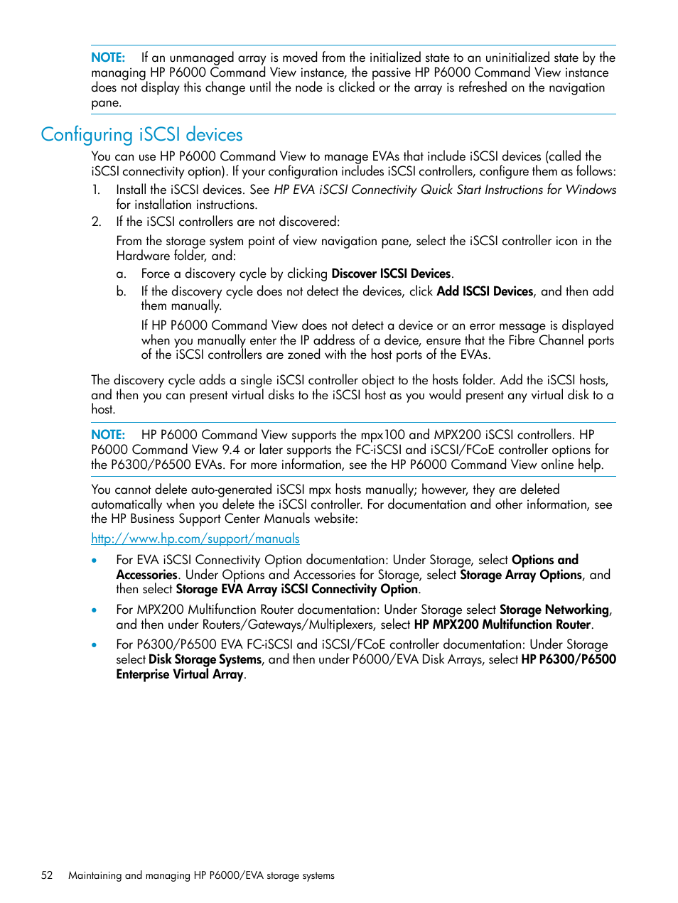 Configuring iscsi devices | HP P6000 User Manual | Page 52 / 105