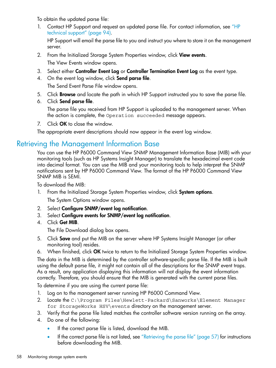 Retrieving the management information base | HP P6000 User Manual | Page 58 / 105