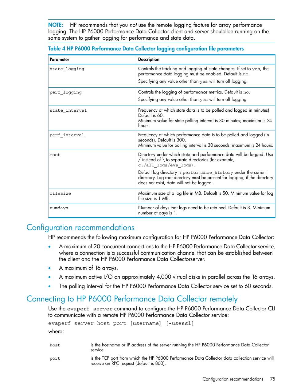Configuration recommendations | HP P6000 User Manual | Page 75 / 105