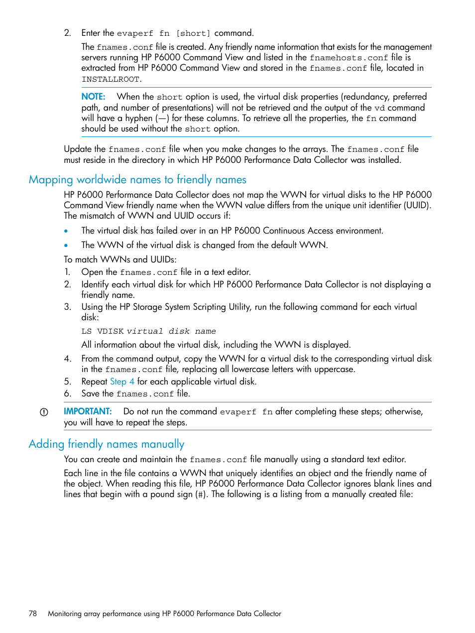 Mapping worldwide names to friendly names, Adding friendly names manually | HP P6000 User Manual | Page 78 / 105