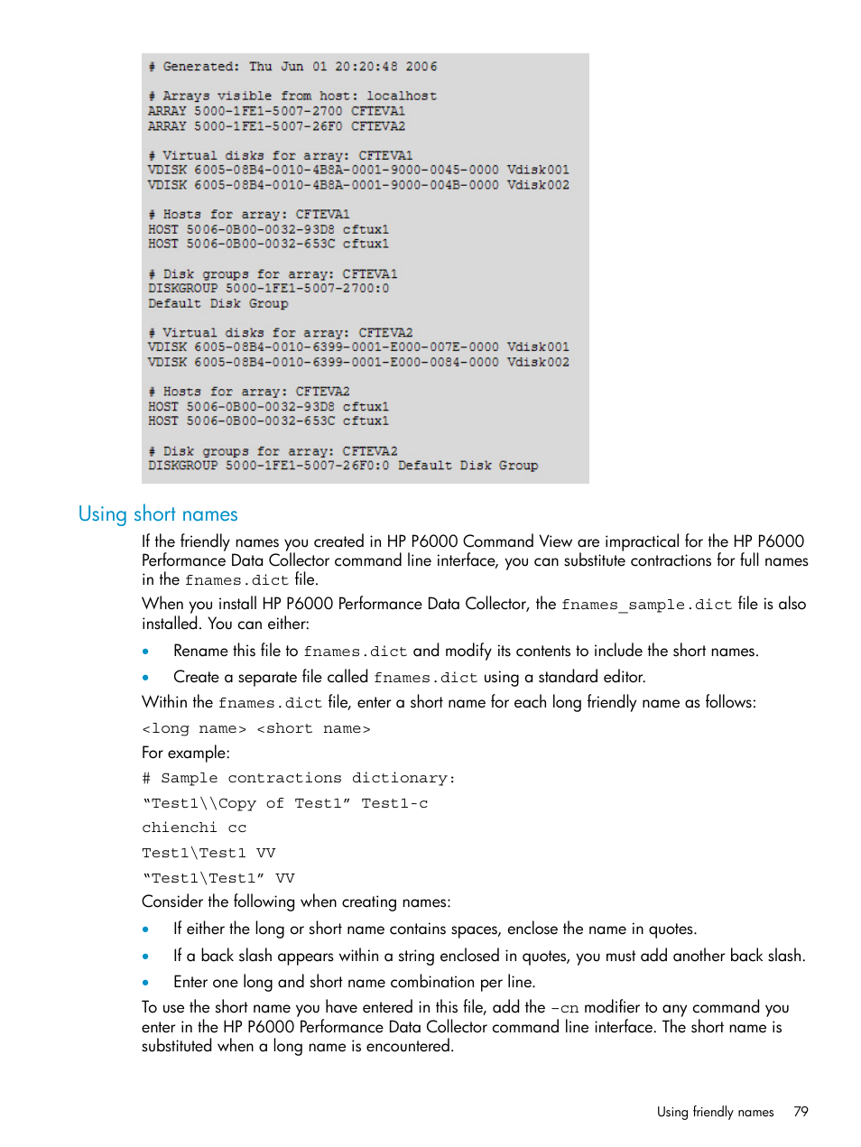 Using short names | HP P6000 User Manual | Page 79 / 105