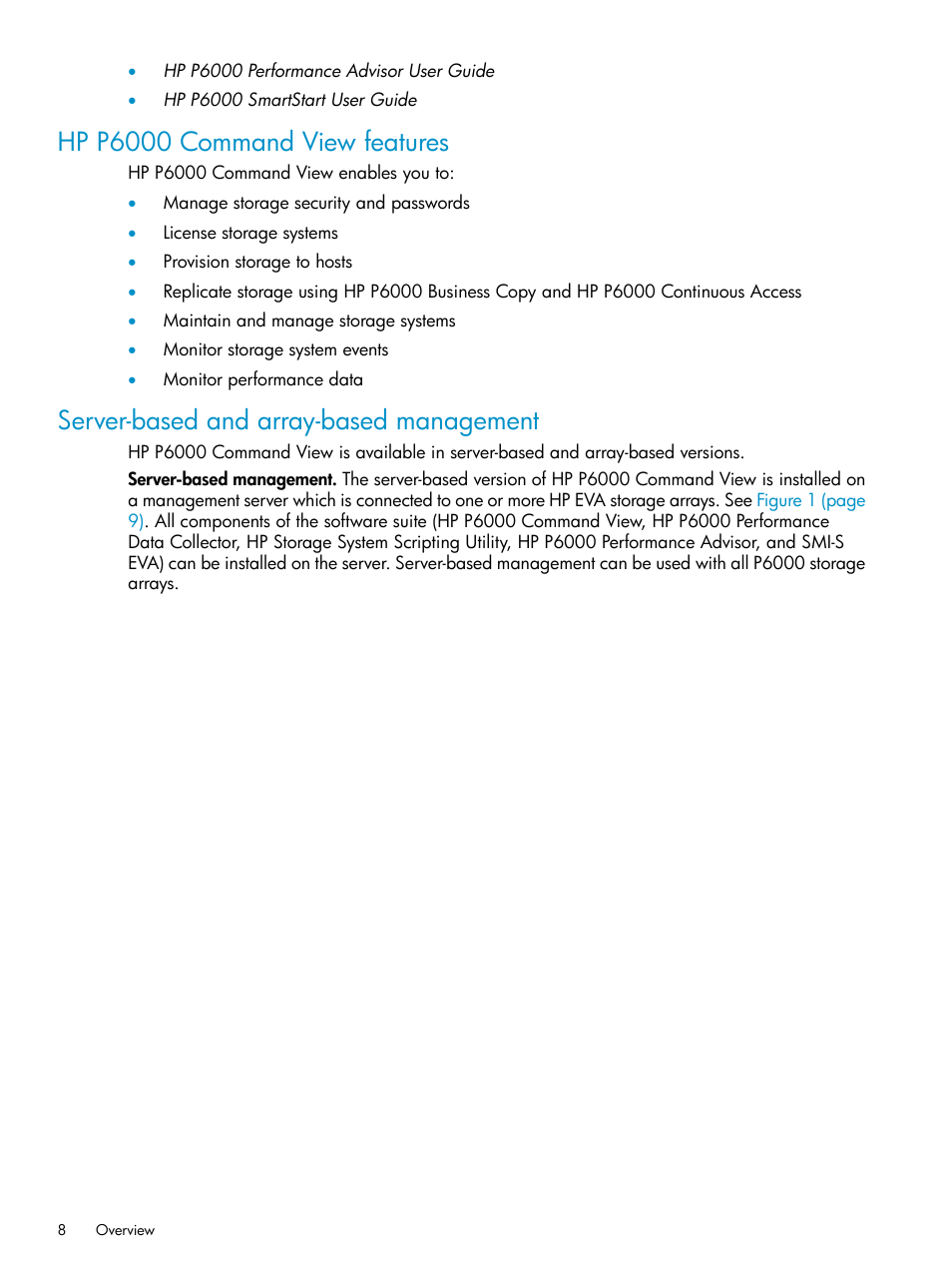 Hp p6000 command view features, Server-based and array-based management | HP P6000 User Manual | Page 8 / 105