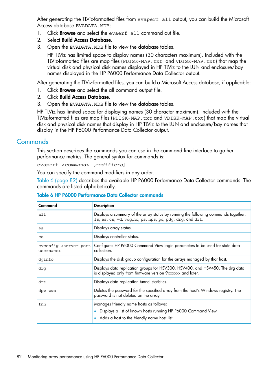 Commands | HP P6000 User Manual | Page 82 / 105