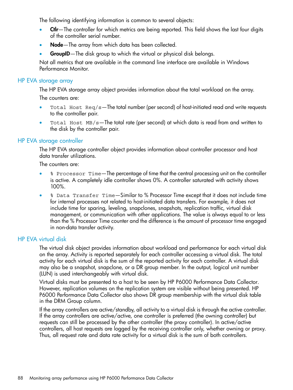 Hp eva storage array, Hp eva storage controller, Hp eva virtual disk | HP P6000 User Manual | Page 88 / 105