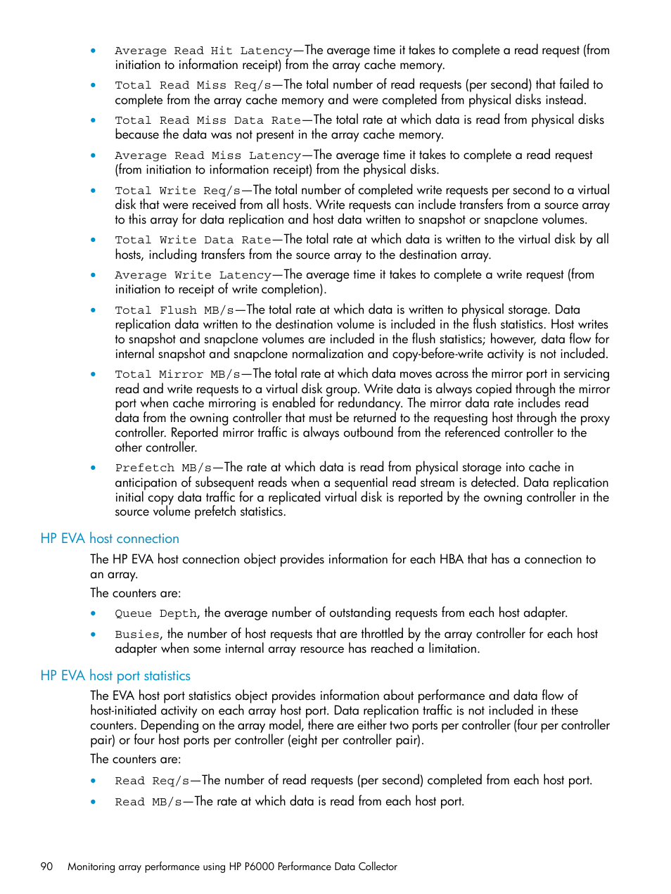 Hp eva host connection, Hp eva host port statistics, Hp eva host connection hp eva host port statistics | HP P6000 User Manual | Page 90 / 105