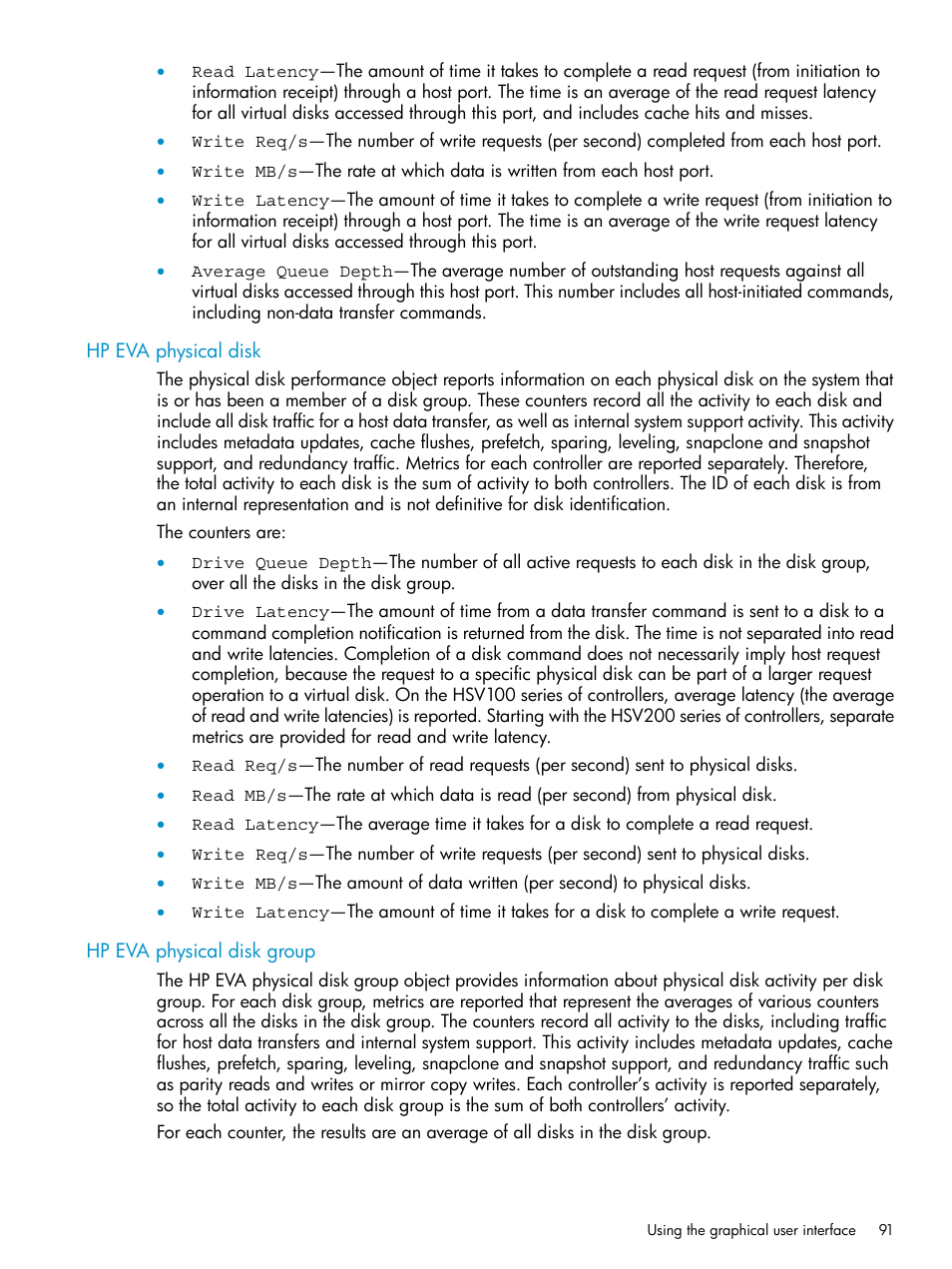 Hp eva physical disk, Hp eva physical disk group, Hp eva physical disk hp eva physical disk group | HP P6000 User Manual | Page 91 / 105