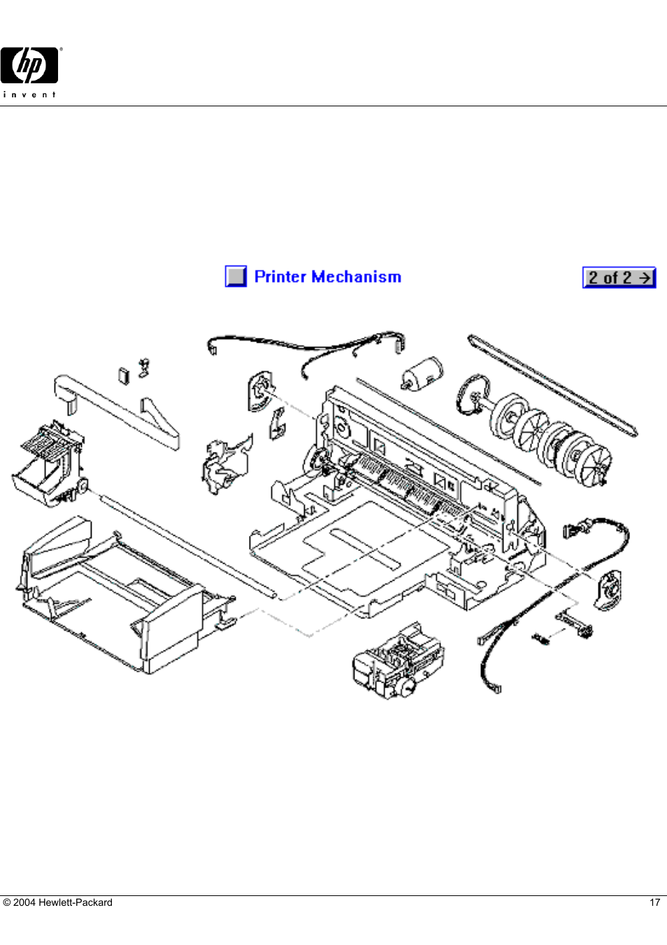 Hp parts reference guide, Printer mechanism (1 of 2) | HP DESKJET 710C User Manual | Page 17 / 22