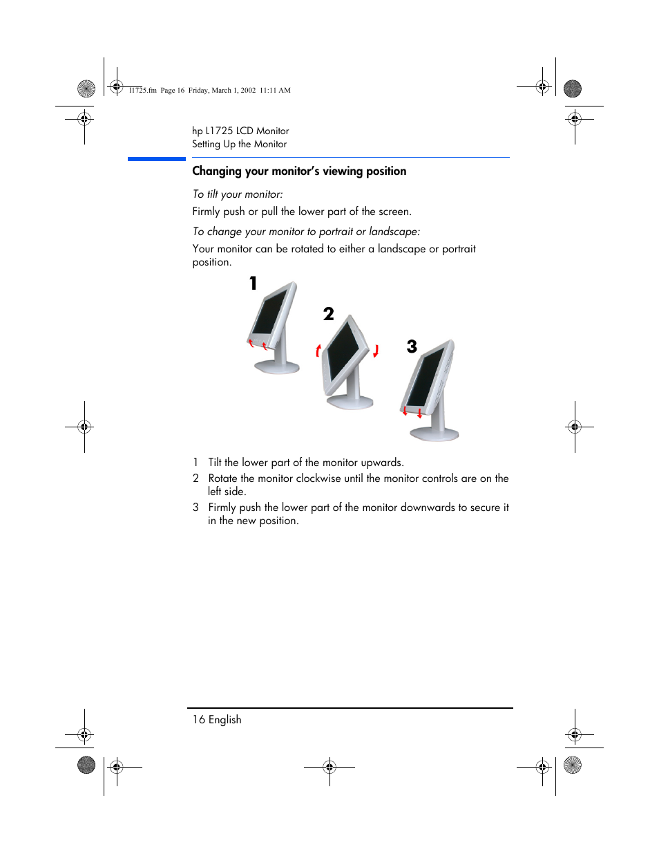 Changing your monitor’s viewing position | HP P4827 User Manual | Page 17 / 49