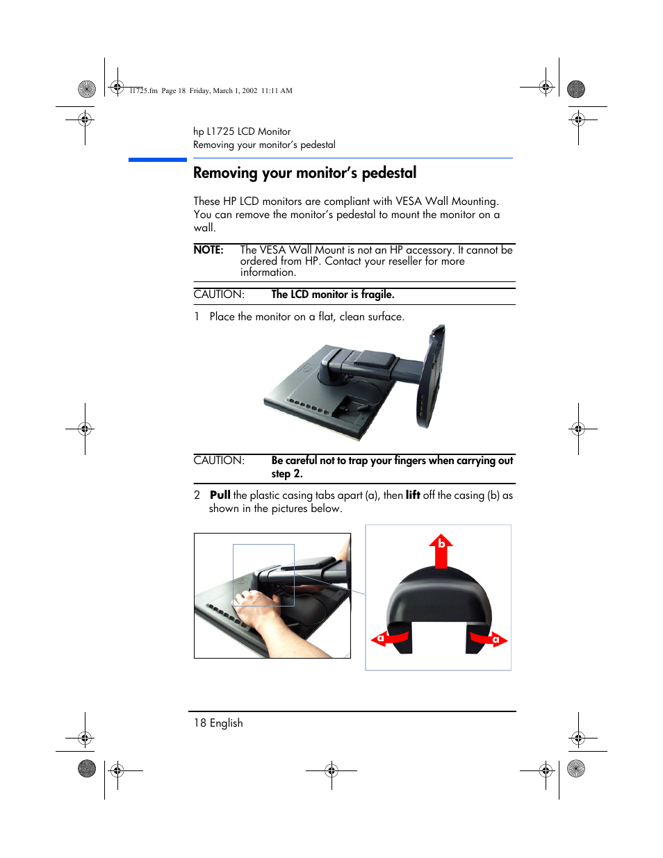 Removing your monitor’s pedestal | HP P4827 User Manual | Page 19 / 49