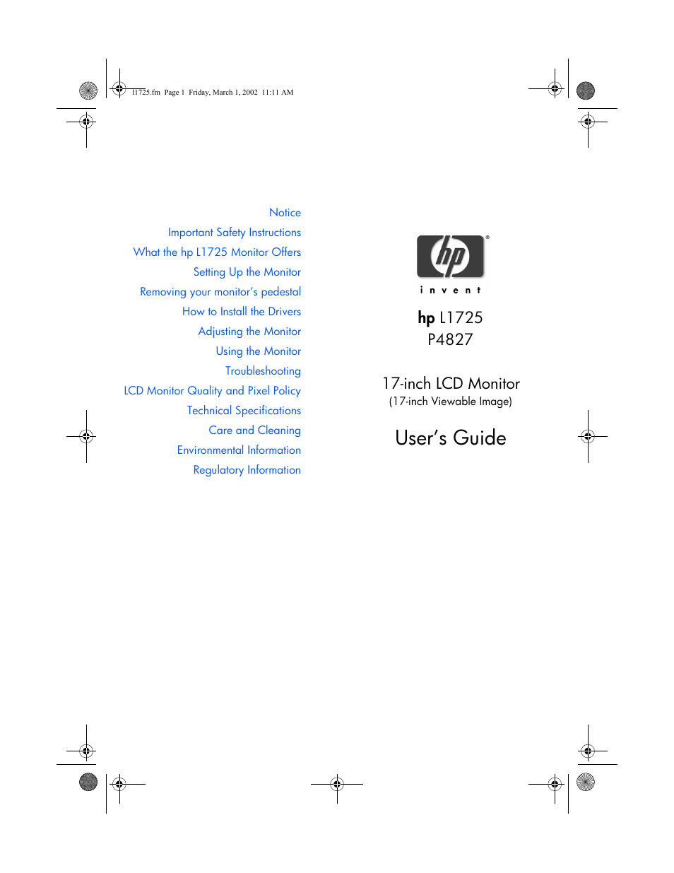 User’s guide | HP P4827 User Manual | Page 2 / 49