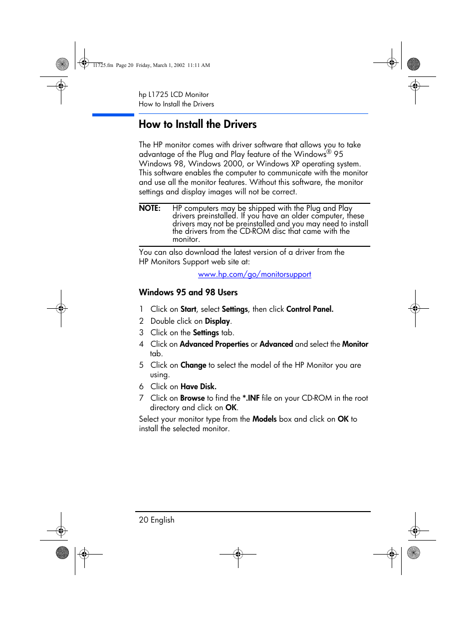 How to install the drivers, Windows 95 and 98 users | HP P4827 User Manual | Page 21 / 49