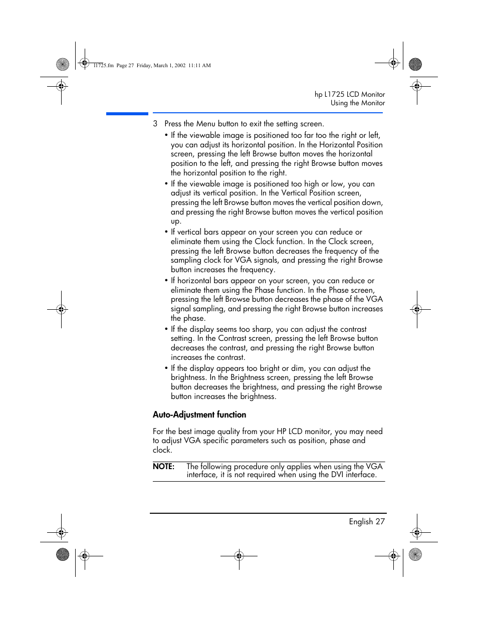 Auto-adjustment function | HP P4827 User Manual | Page 28 / 49