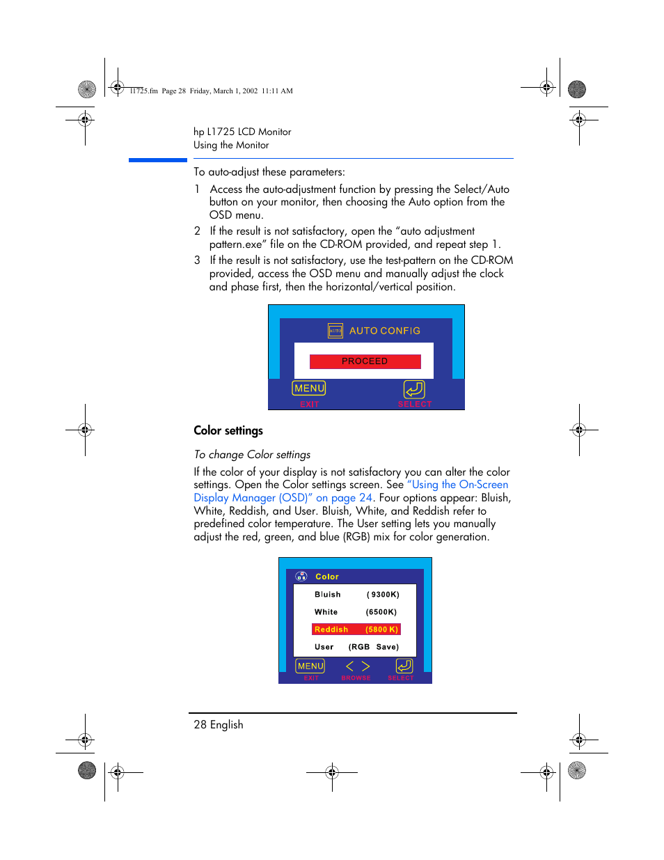 Color settings | HP P4827 User Manual | Page 29 / 49