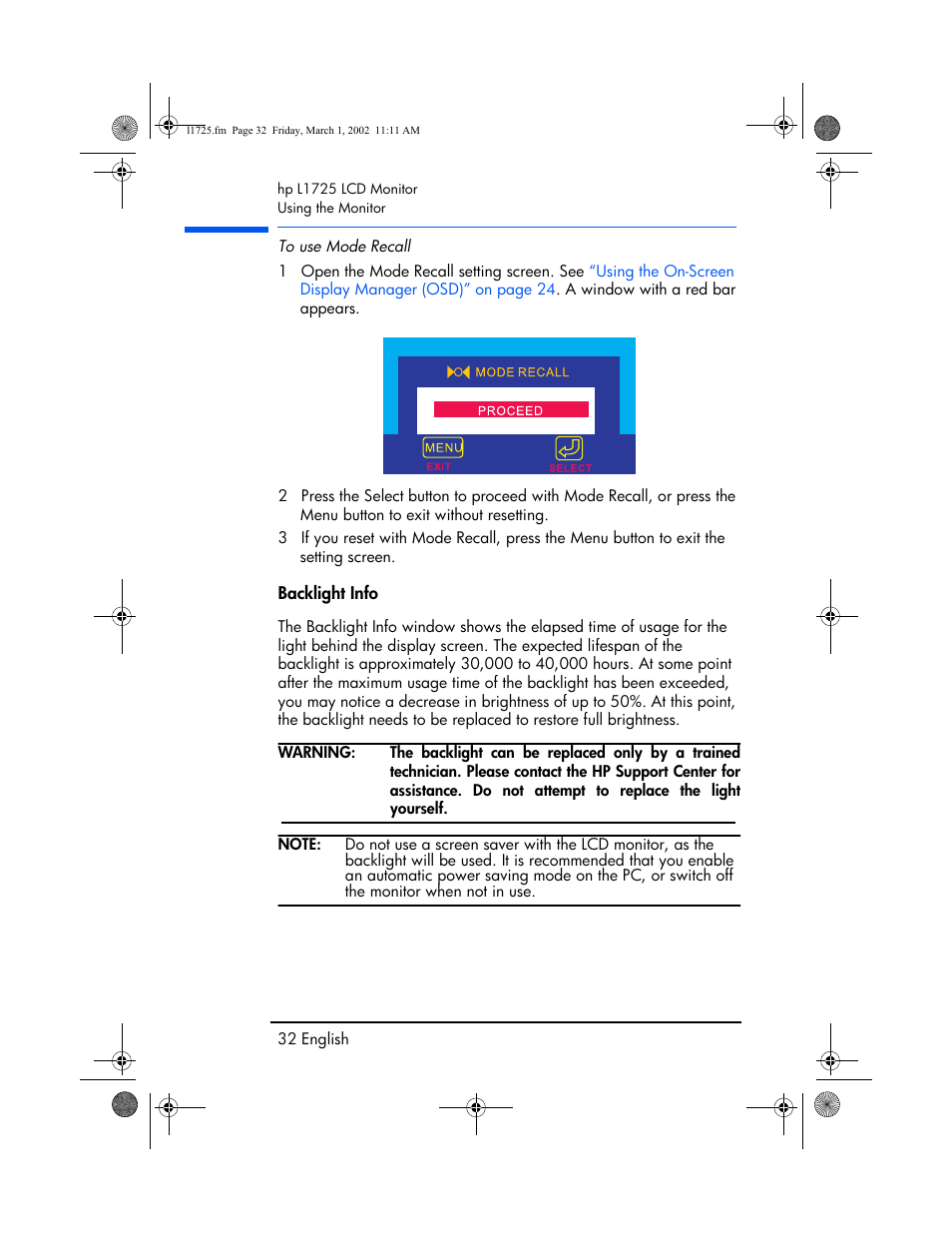 Backlight info | HP P4827 User Manual | Page 33 / 49