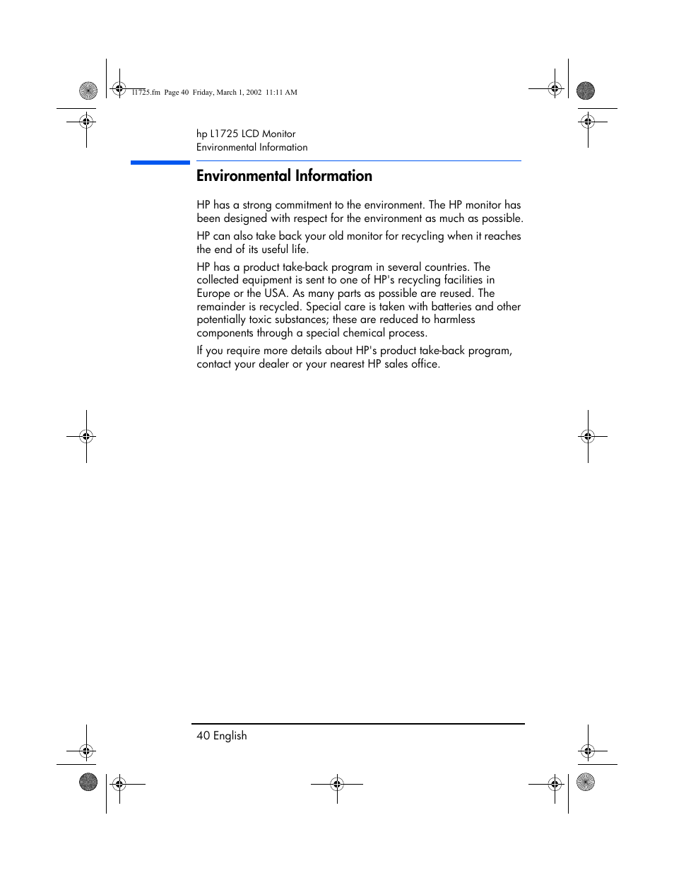 Environmental information | HP P4827 User Manual | Page 41 / 49