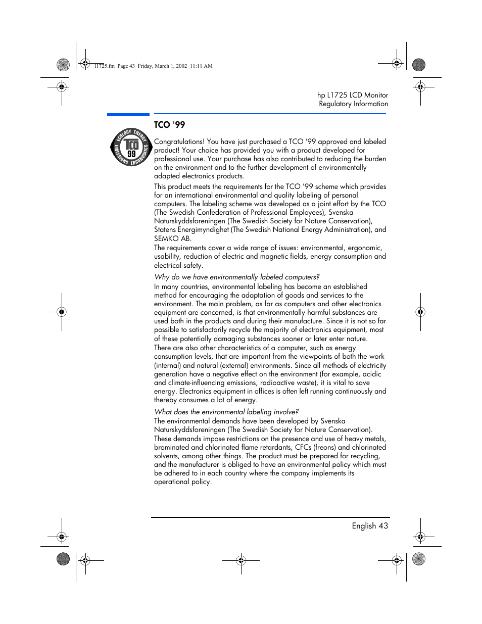 Tco '99 | HP P4827 User Manual | Page 44 / 49