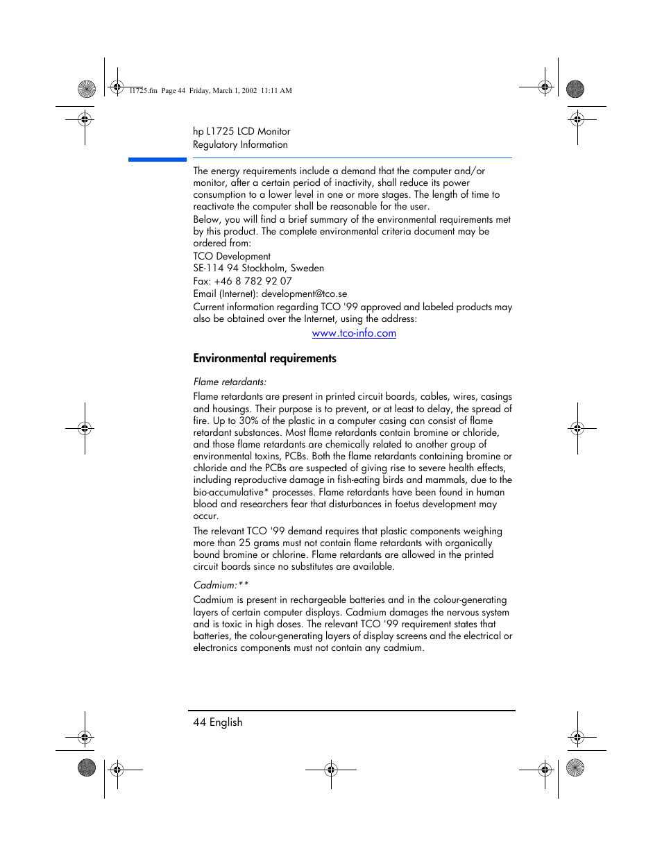 Environmental requirements | HP P4827 User Manual | Page 45 / 49