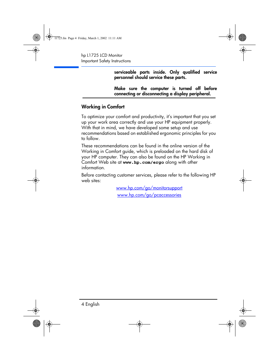 Working in comfort | HP P4827 User Manual | Page 5 / 49