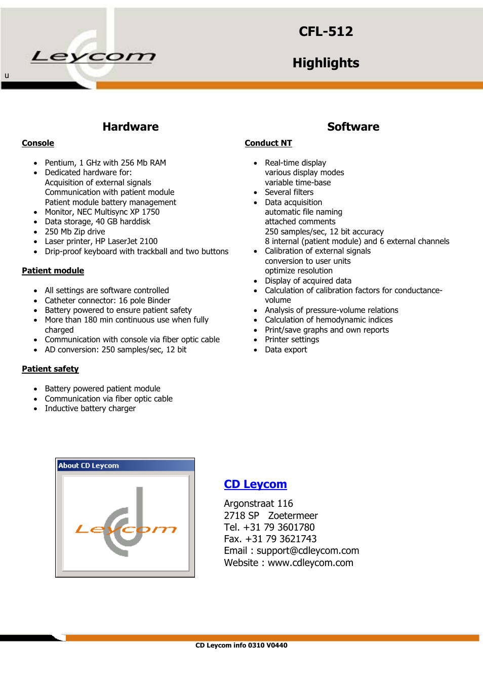 Patient module, Patient safety, Cd leycom | Cfl-512 highlights, Hardware software | HP CD Leycom CFL-512 User Manual | Page 5 / 5