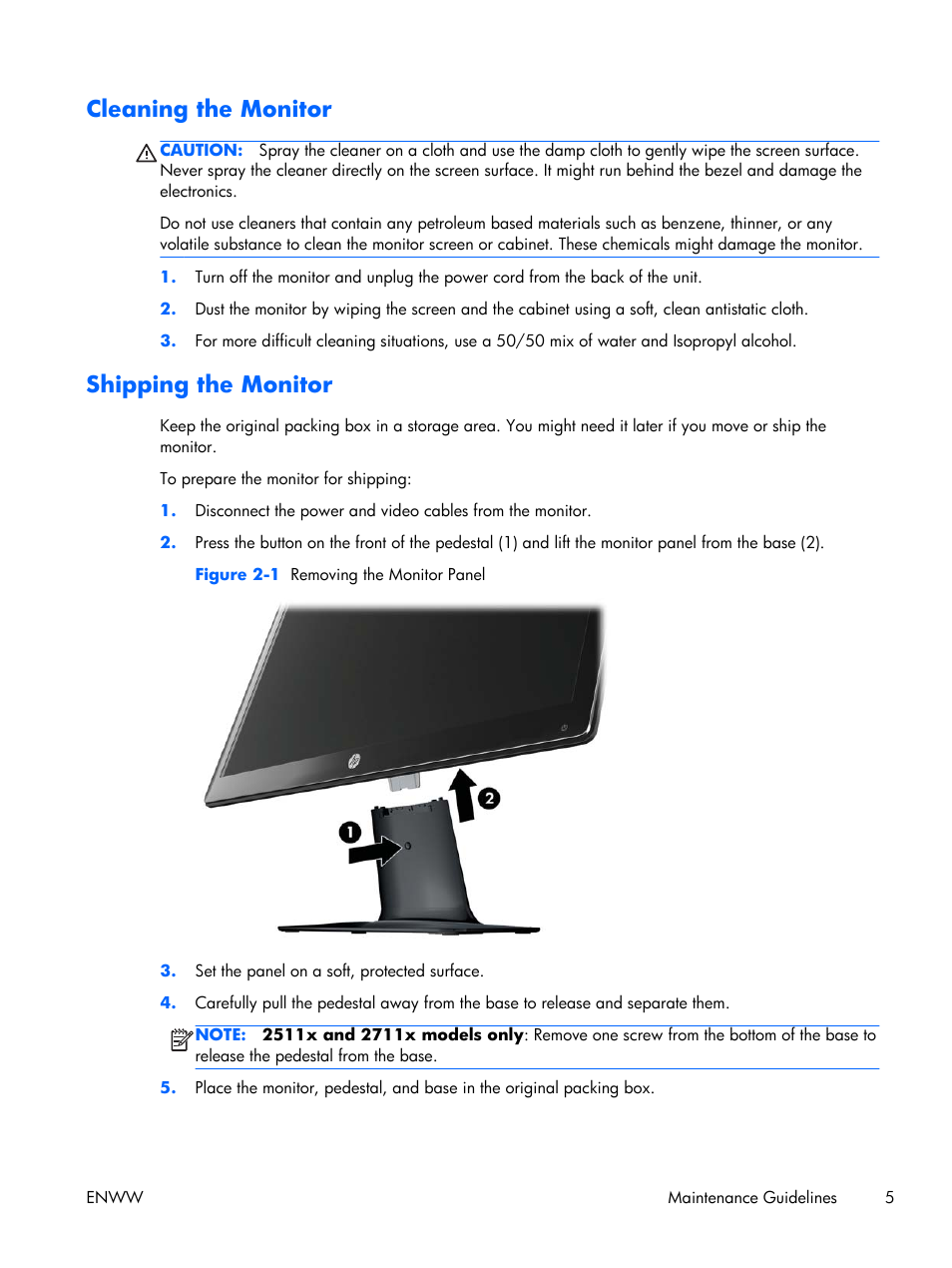 Cleaning the monitor, Shipping the monitor, Cleaning the monitor shipping the monitor | HP 2011S User Manual | Page 11 / 47