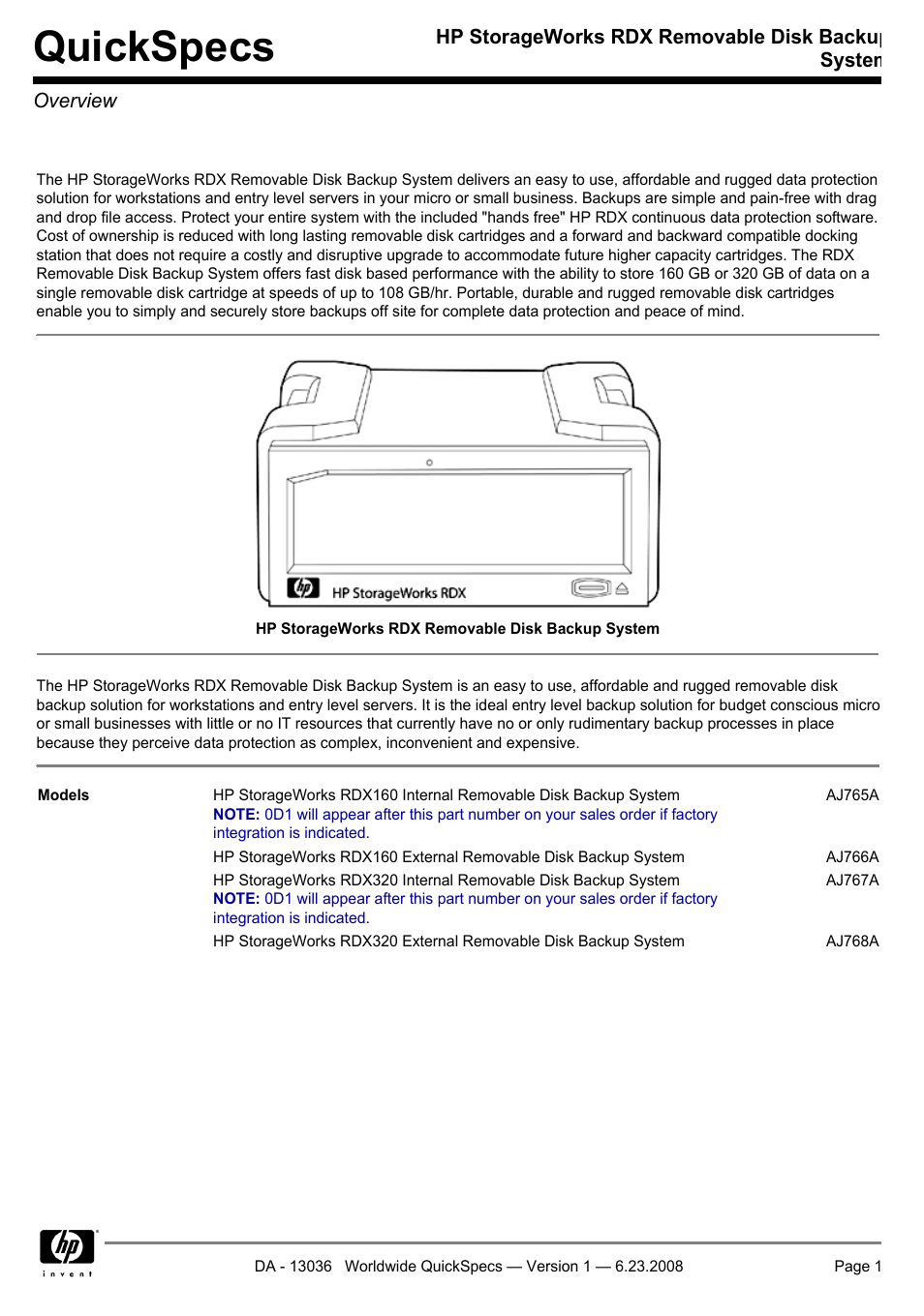 HP RDX160 User Manual | 12 pages