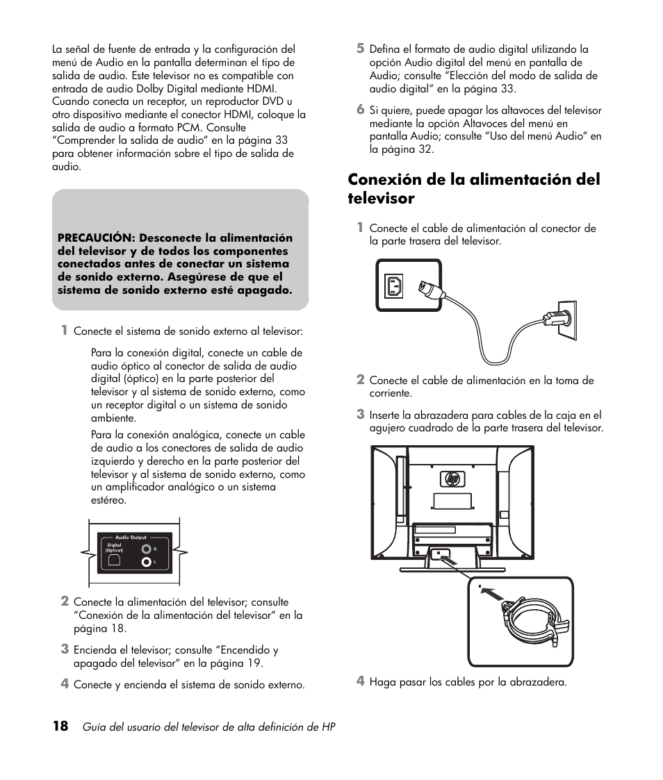 Conexión de la alimentación del televisor | HP LT3700 User Manual | Page 162 / 200