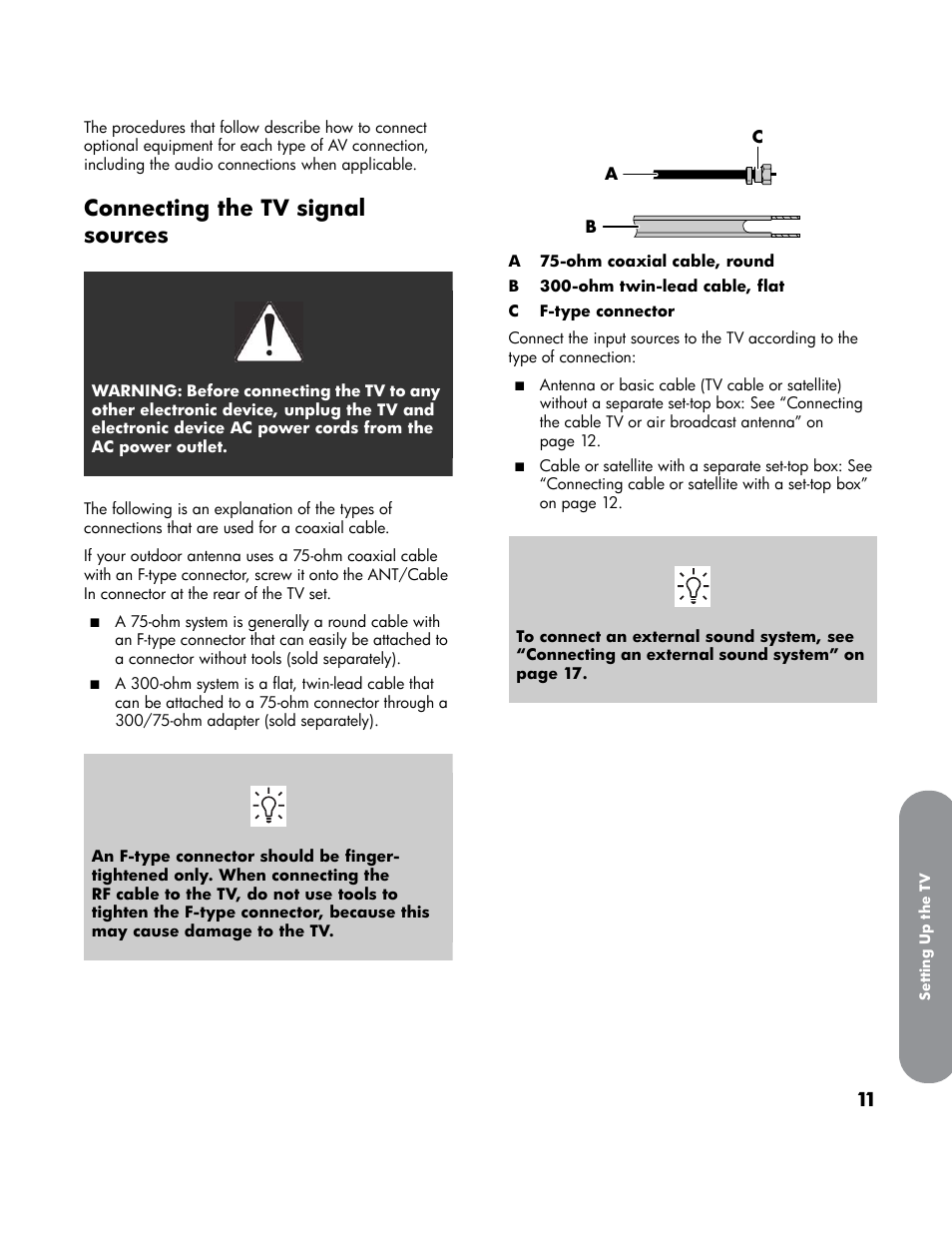 Connecting the tv signal sources | HP LT3700 User Manual | Page 21 / 200