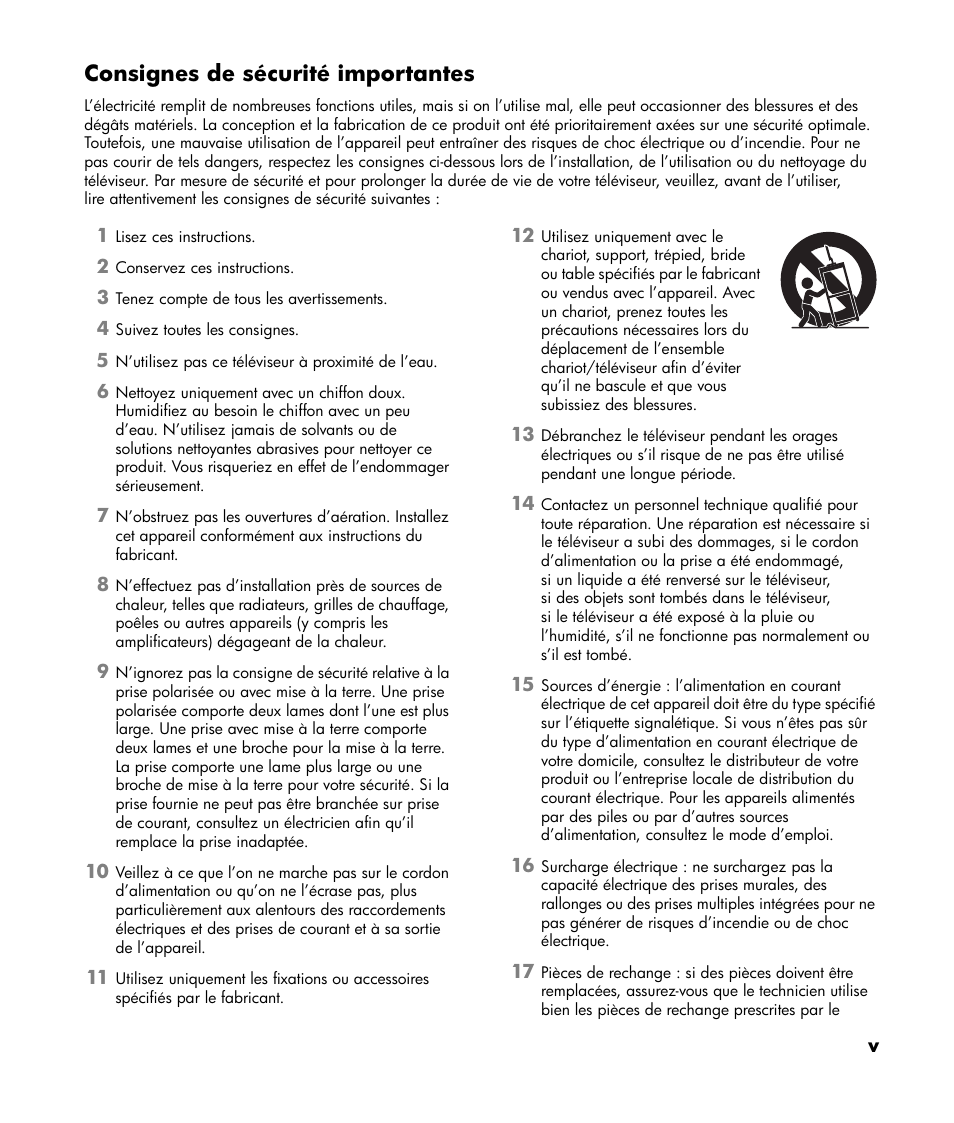 Consignes de sécurité importantes | HP LT3700 User Manual | Page 71 / 200