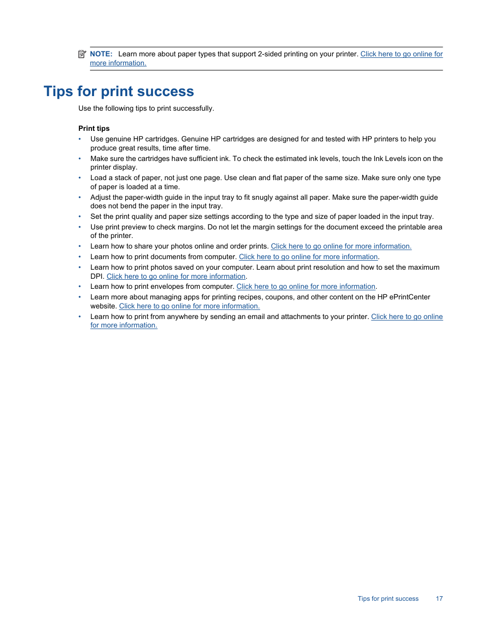 Tips for print success | HP 7510 User Manual | Page 18 / 62