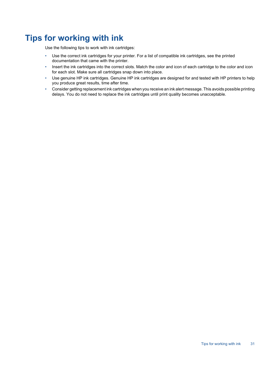 Tips for working with ink | HP 7510 User Manual | Page 32 / 62