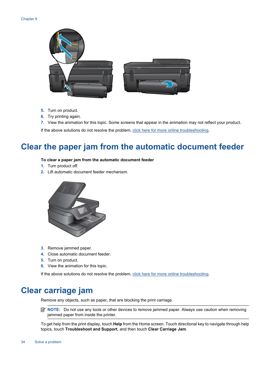 Clear carriage jam | HP 7510 User Manual | Page 35 / 62