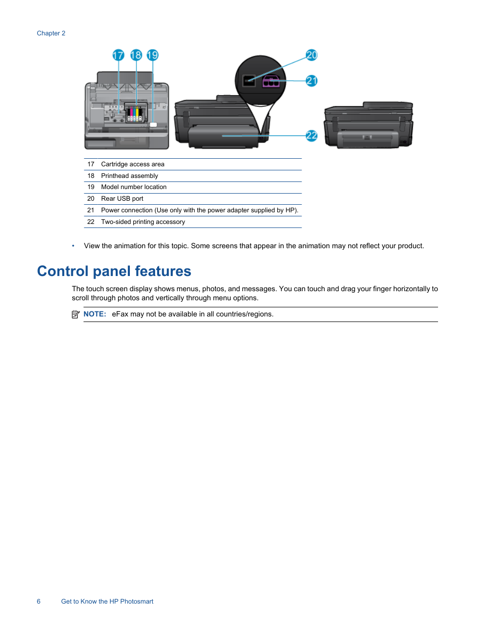 Control panel features | HP 7510 User Manual | Page 7 / 62