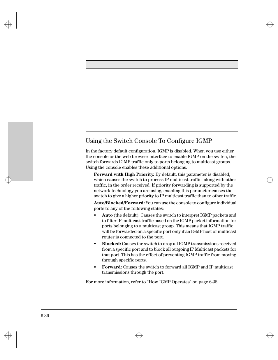 Using the switch console to configure igmp, Using the switch console to configure igmp -36 | HP 212M User Manual | Page 100 / 166
