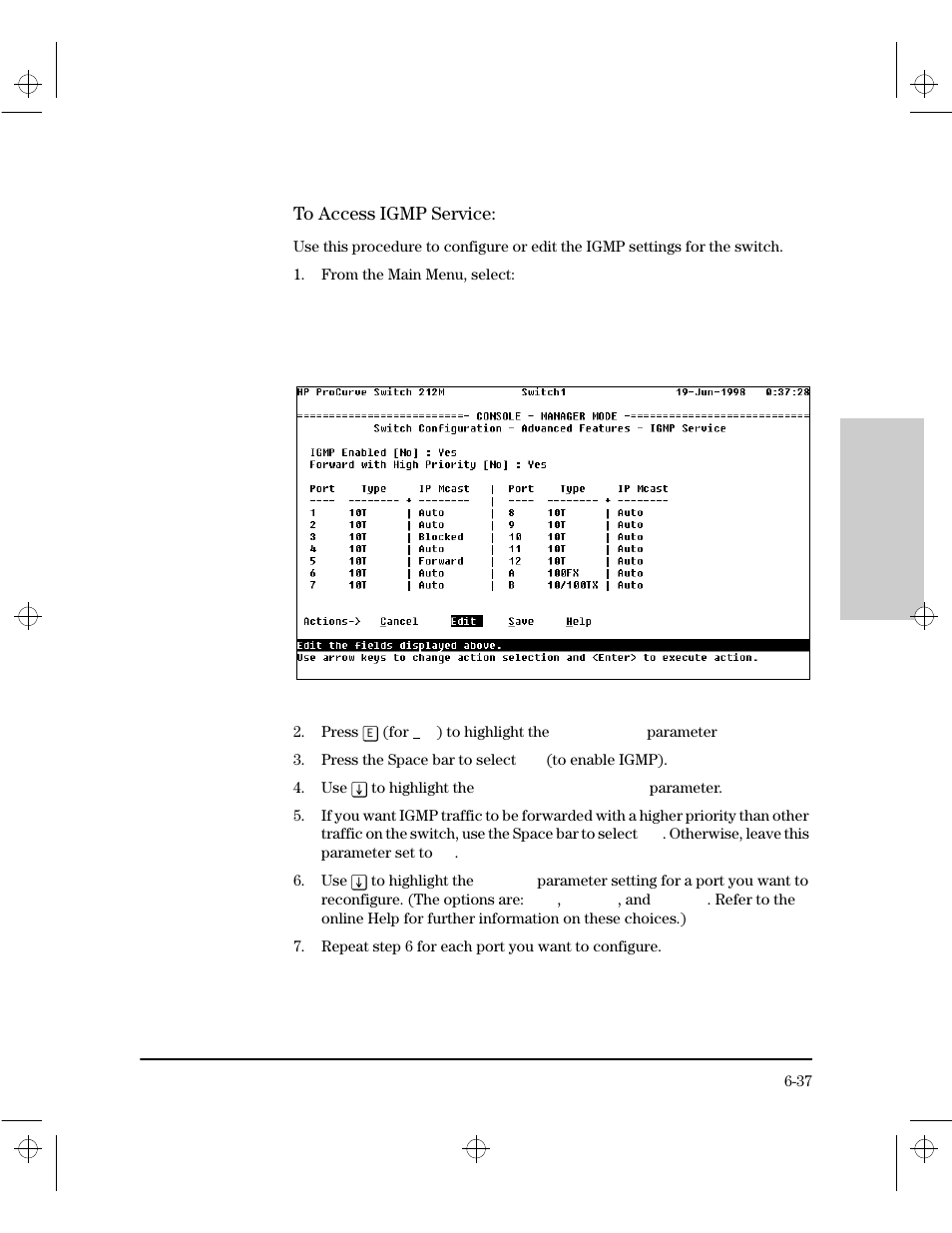 To access igmp service | HP 212M User Manual | Page 101 / 166