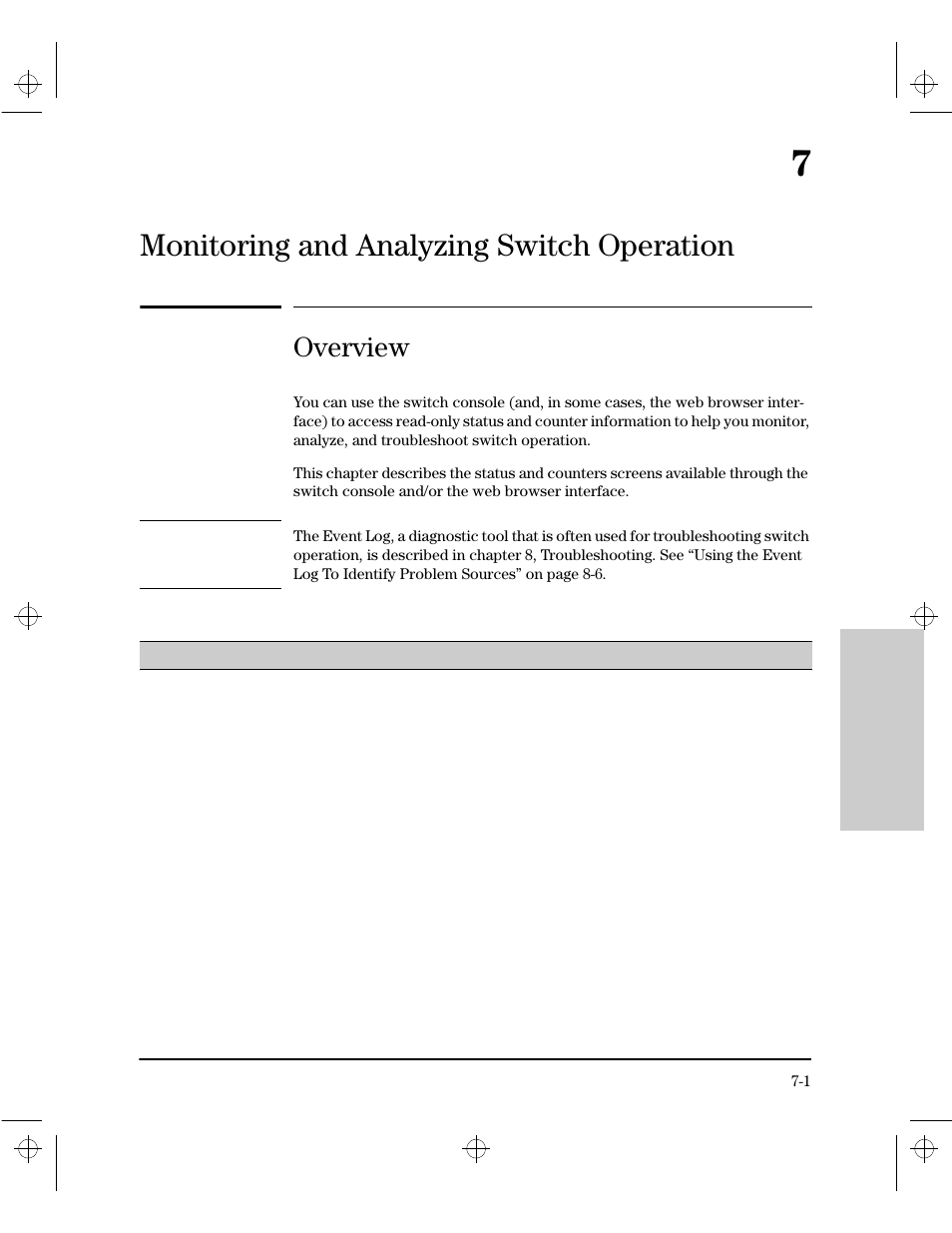 Overview, 7 monitoring and analyzing switch operation, Monitoring and analyzing switch operation | HP 212M User Manual | Page 109 / 166