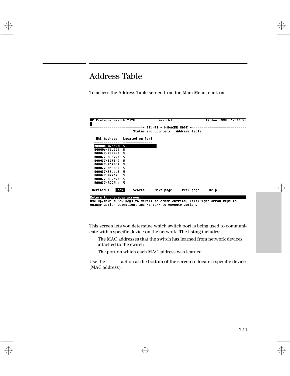 Address table | HP 212M User Manual | Page 119 / 166