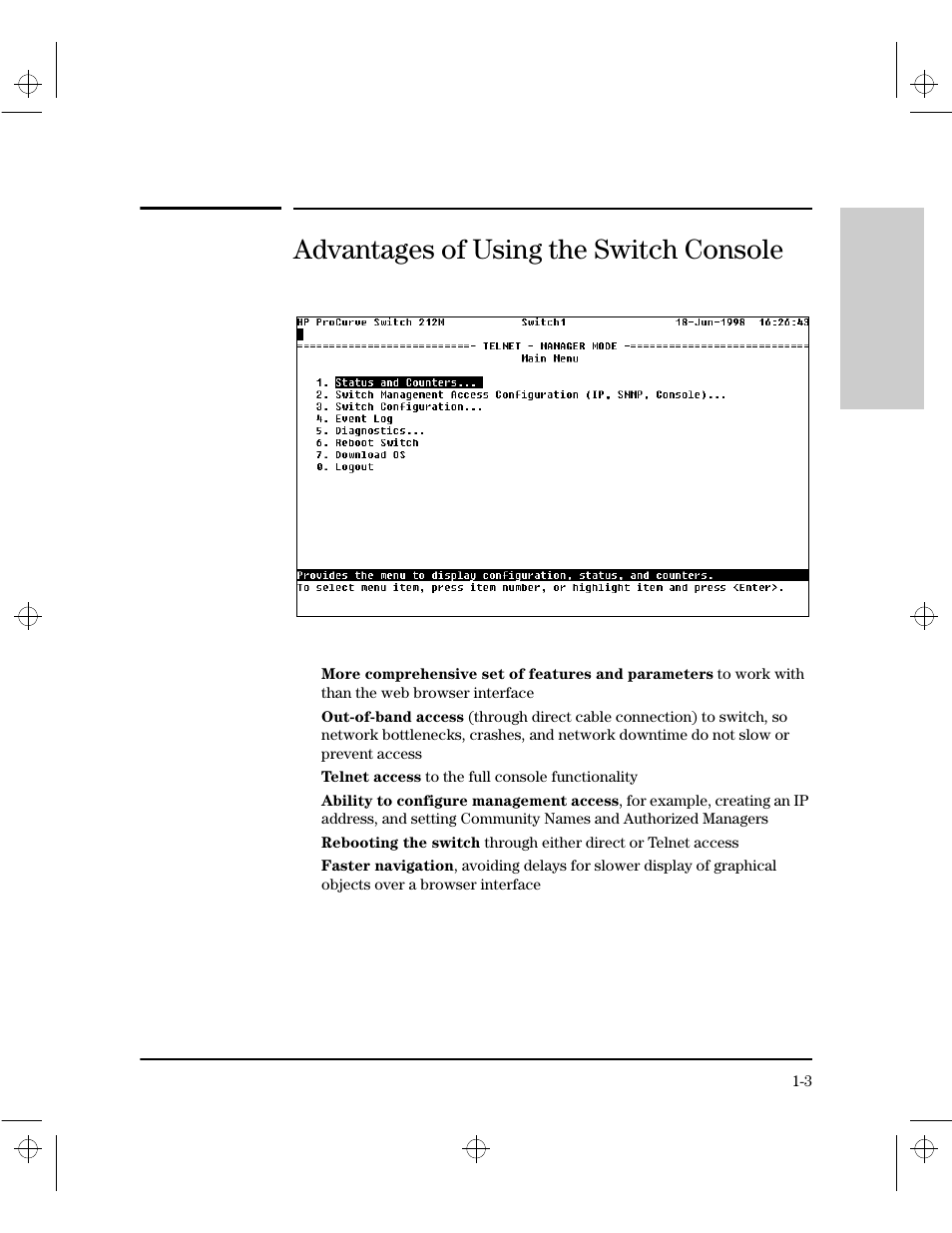 Advantages of using the switch console | HP 212M User Manual | Page 13 / 166