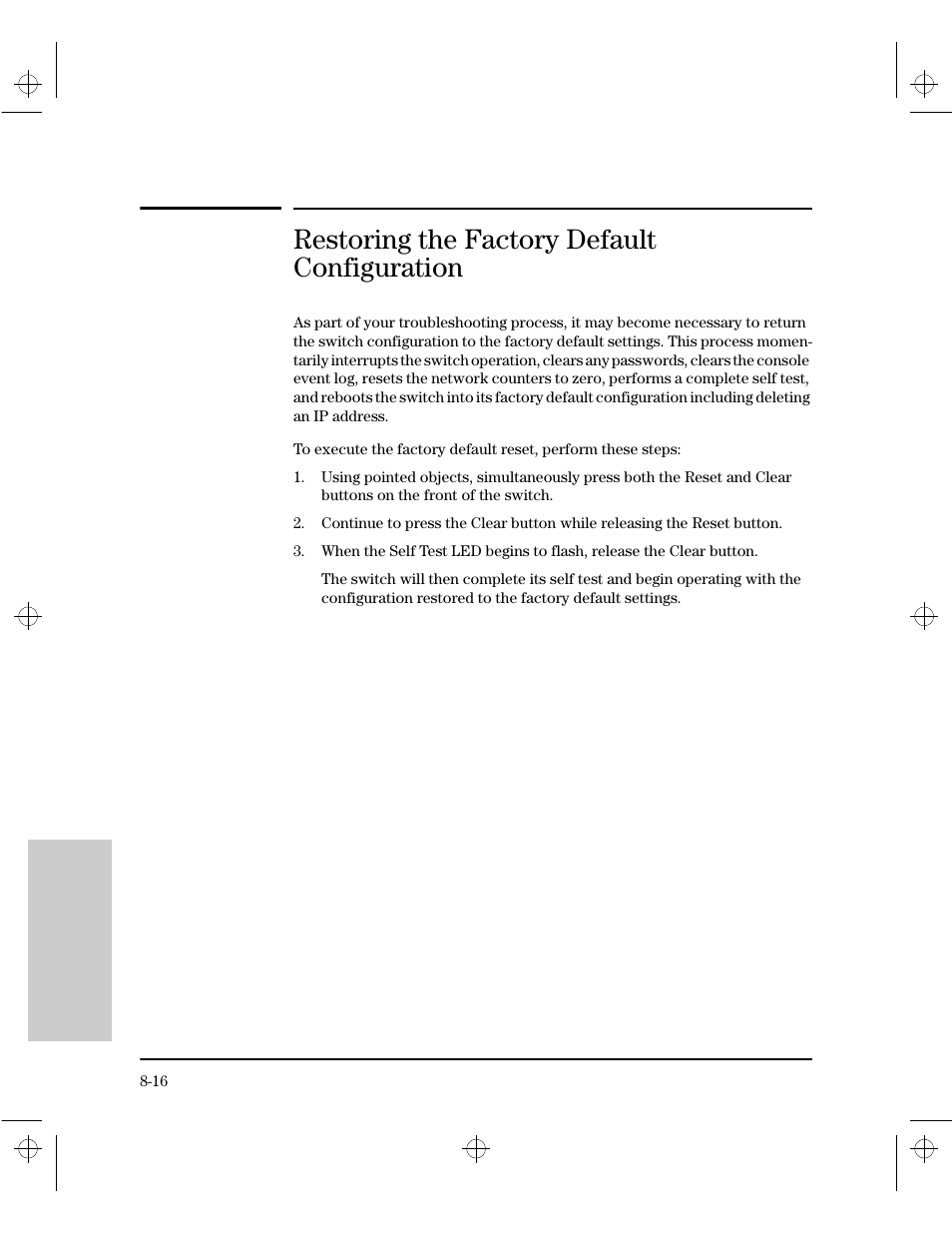 Restoring the factory default configuration | HP 212M User Manual | Page 142 / 166