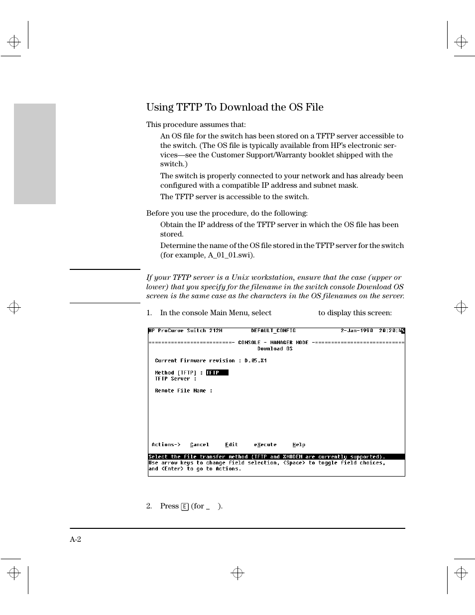 Using tftp to download the os file | HP 212M User Manual | Page 144 / 166