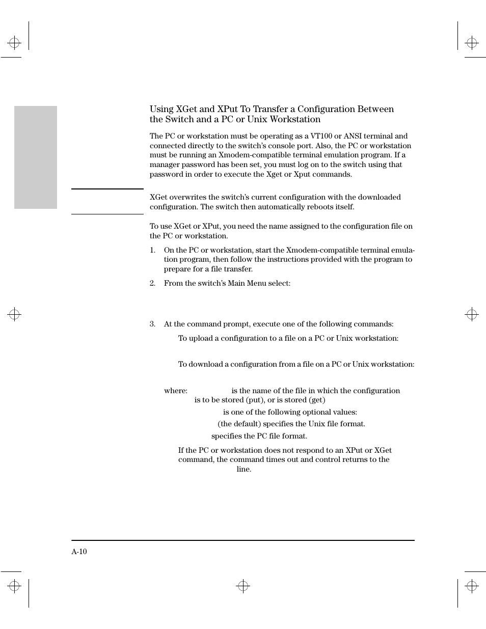Using xget and xput to transfer a configuration be | HP 212M User Manual | Page 152 / 166