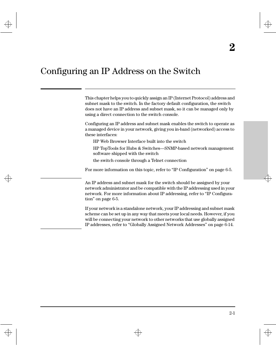 Chapter 2: configuring an ip address on the switch, 2 configuring an ip address on the switch, Configuring an ip address on the switch | HP 212M User Manual | Page 17 / 166