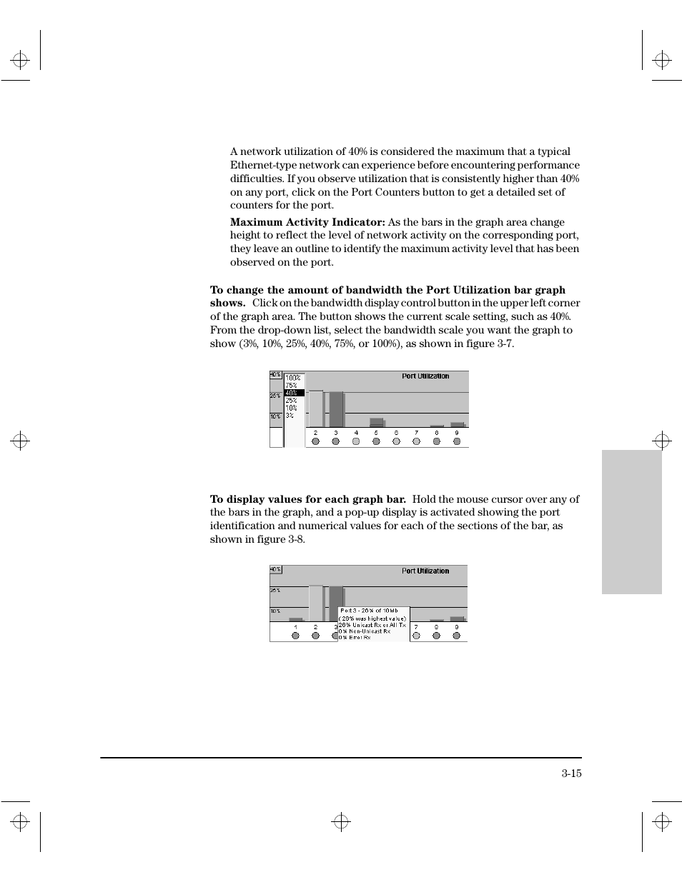 To change the amount of bandwidth the port utiliza, To display values for each graph bar | HP 212M User Manual | Page 35 / 166