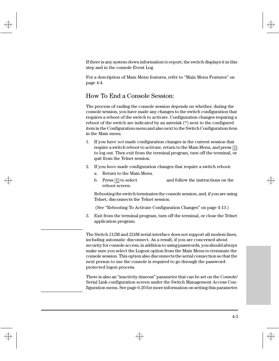 How to end a console session, How to end a console session: -3 | HP 212M User Manual | Page 49 / 166