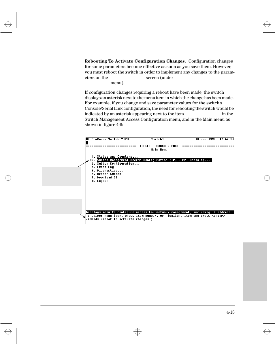 Rebooting to activate configuration changes | HP 212M User Manual | Page 59 / 166