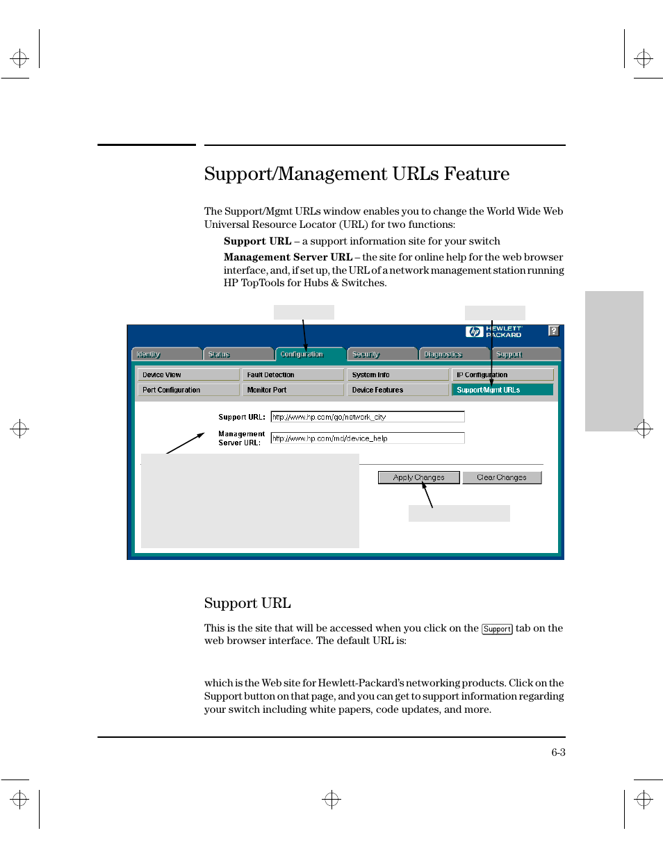 Support/management urls feature, Support url, Support url -3 | HP 212M User Manual | Page 67 / 166