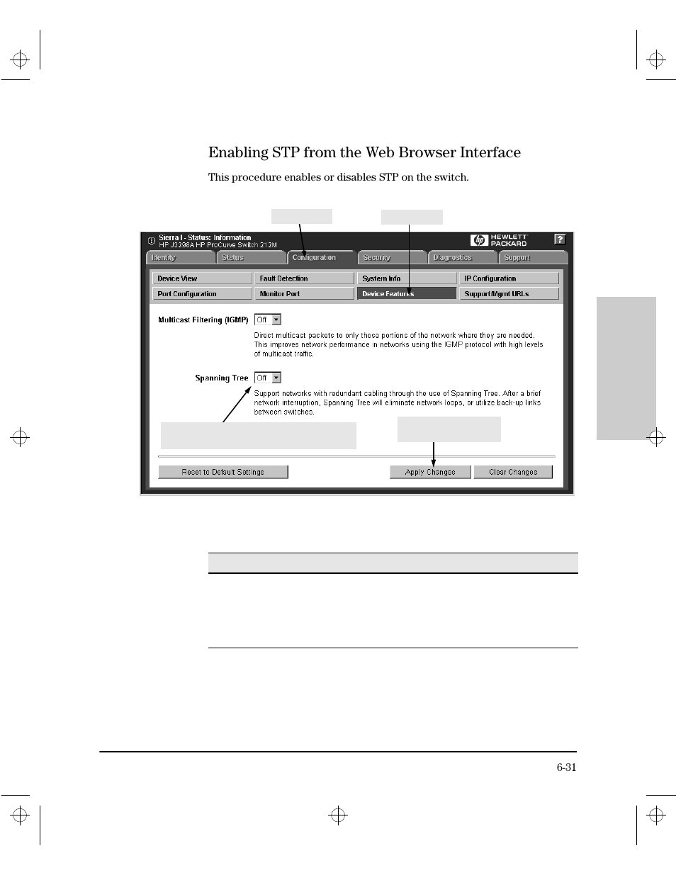 Enabling stp from the web browser interface, Enabling stp from the web browser interface -31 | HP 212M User Manual | Page 95 / 166