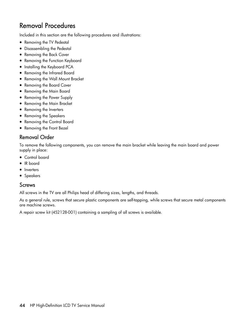 Removal procedures | HP LT3200 User Manual | Page 49 / 101